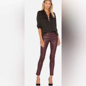 AG Adriano Goldschmied Size 26 The Legging Ankle Pant in Wine Faux Leather